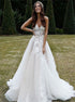 A Line Spaghetti Straps Sweetheart Tulle Wedding Dresses LBQW0094